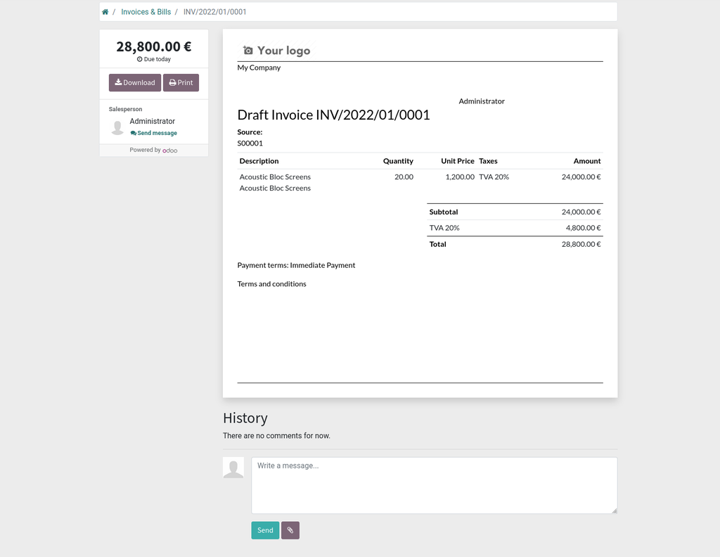 Business management software invoice preview