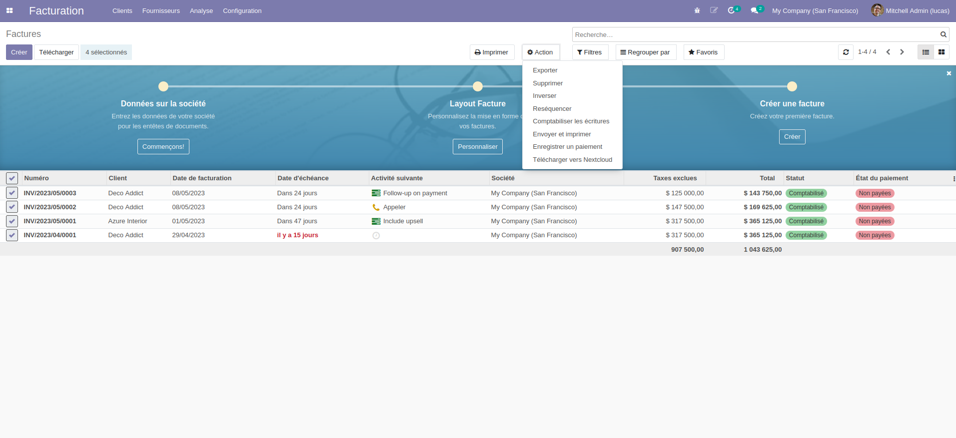 Menu Action Télécharger vers Nextcloud